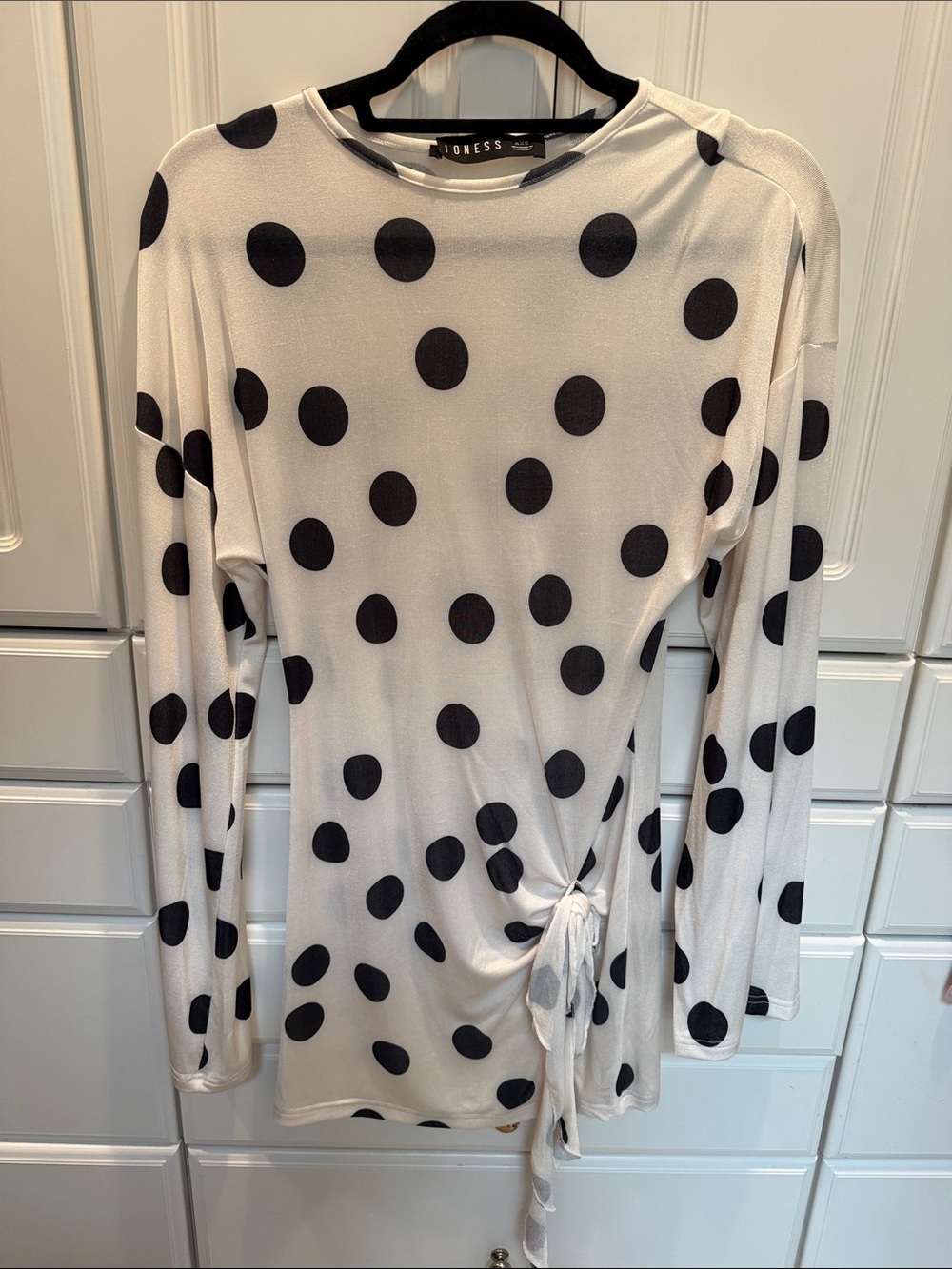 Polka Dot Long Sleeve sheer mini dress — White/Black